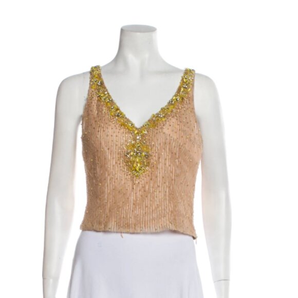 Douglas Hannant V-Neck Sleeveless Beaded Crop Top - Picture 1 of 3